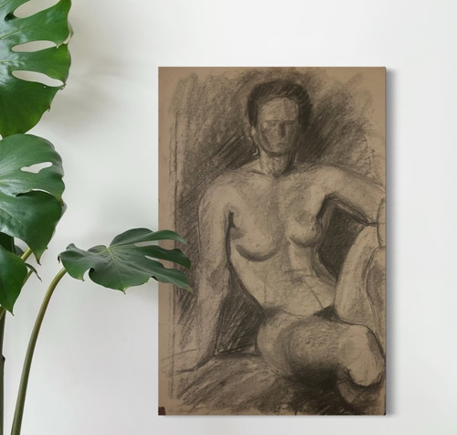 Tableau dessin fusain - , femme