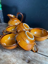 Lot 5 Tasses Café + Crémier Vintage Saint-Clément - Faïence Ambrée