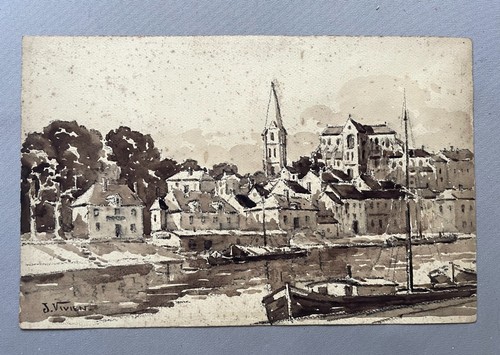 Vue port dessin signé j - de,