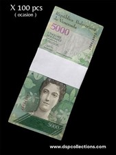 Liasse billets Venezuela 5000 Bolivars 2016/17, P-97, x100 Banknotes  occasion!