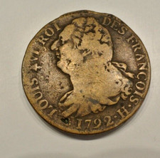LOUIS XVI 2 SOLS TYPE FRANCOIS 1792H=ROCHELLE   RARE  poids 24gr35