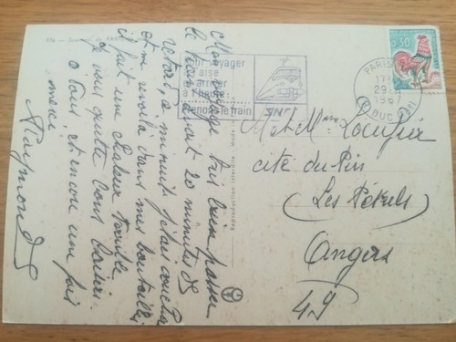 Timbre sur carte coq decaris - carte,