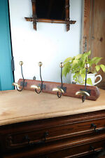 Patère Murale Vintage en Bois, Métal & Laiton - 4 Emplacements