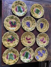 Lot 11 assiettes dessert Sarreguemines barbotine fruits 19cm vintage rare 