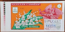 Billet de loterie nationale 1974 Tranche du Muguet 5 frs Gueules Cassées