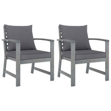 2x Bois d'Acacia Massif Chaises de Jardin avec Coussin Crème Fauteuils vidaXL