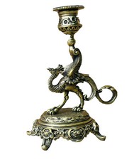 Victorian Bronze Bird Handled Candlestick Candle Holder
