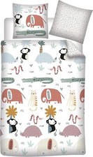 AYMAX Parure de lit 140 x 200 + 65 x 65 cm Little Animals 100% coton