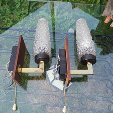 PAIRE D'APPLIQUES ARLUS TECK, LAITON & RARE VERRE DESIGN 1960