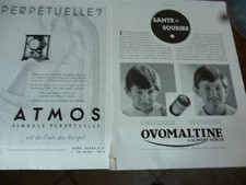 ATMOS pendule perpétuelle 103 + OVOMALTINE publicité papier ILLUSTRATION 1933