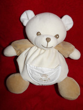 Doudou Peluche Boule Ours Beige Ecru Poche Tartine et Chocolat