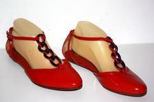 MICHEL PERRY Escarpins à Brides Cuir Vernis Rouge T 39 TBE