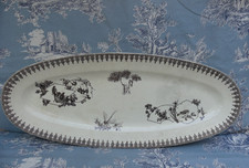 Faïence de LONGWY modèle JAPONAIS grand plat étroit  XIX ème Oiseaux bistre