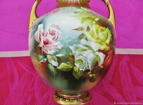Vase ancien roses barbotine - vase,