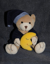 ?Doudou Ours Beige Bleu JOLLYBABY 1999 Lune Jaune Hochet Peluche 14 Cm TTBE