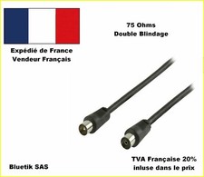 1m Câble cordon coaxial coax d'antenne TV mâle femelle Blindé M F Noir ( A2)