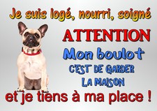 plaque attention au chien bouledogue francais en métal 29x20cm percée réf 51