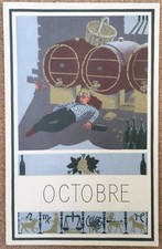 Illustration Calendrier Eucalyptine Le Brun Mois Octobre 1952 Vin Léon Ullmann