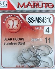 Hameçon pêche mer rivière Maruto inox SS-MS4310 taille N°4 pochette 11 hameçons