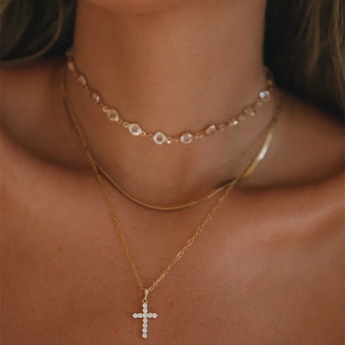 Collier croix 3 rangs - or,