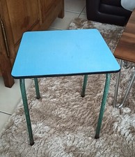 ancienne petite table bois formica bleu vintage 1950