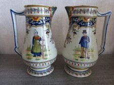 2 pichets , vases , normand et normandes , datés 1902 , vieux rouen  (ch12)