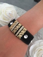 idée cado BRACELET FEMME NOIR doré STRASS POIL SYNTHETIQUE FERMETURE aimanté