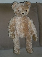 ANCIEN OURS NOUNOURS PELUCHE BLANC REMBOURRAGE PAILLE 54 CM OLD TEDDY BEAR