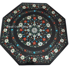 Art En Marbre Noir De 24" En Incrustation De Pierres Semi-Précieuses Fait Main