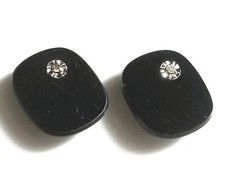 LOT de 2 PLAQUES en ONYX ANCIENNES avec PETIT DIAMANT sur OR BLANC 18K 750