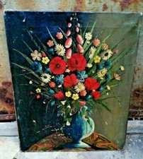 tableau huile sur toile décor bouquet de fleurs 19 ème