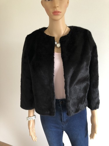 Veste noire fausse fourrure - noire, en