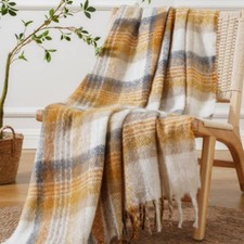 SWEET Couverture douce effet mohair ocre 130x160 avec sac