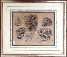 Ancienne lithographie Antique EUGÈNE DELACROIX  6 médailles ENGELMANN  19 ÈME