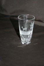 Verre en cristal  gravé - Biche dans la forêt