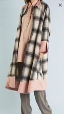 GLAM Manteau Caftan Carreaux Tartan Beige Noir Rose laine MADE FOR LOVING 38