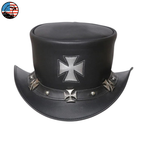 Handmade leather top hat - leather,