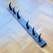 Ancien Barre Boucher 6 Crochets Dents de Loup Métal Patiné - Design Déco Vintage