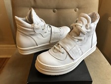 Savio Barbato Blanc Froid Cuir Haut Large Semelle Baskets Tennis Chaussures 43