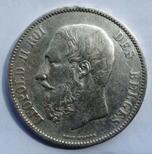 Pièce de 5 Francs Belges en Argent 90% de 1873 - Roi Léopold II - petite tête
