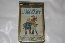 Ancien CARNET PUBLICITAIRE CHOCOLAT LOMBART en TÔLE avec CALENDRIER 1908