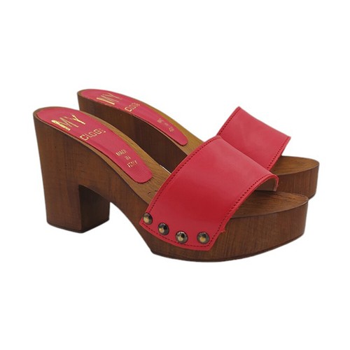 Mules avec bande cuir rouge - bande, en