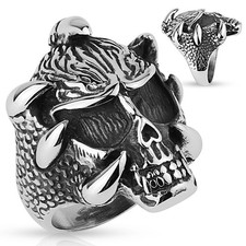 Bague homme biker crâne avec