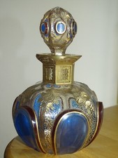 BOHEME BOHEMIA FLACON CRISTAL 19 EME DORURE GRAVURE FLORAL CABOCHONS