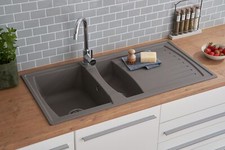 Evier de Cuisine Évier Encastré Granit Mineralite 100 x 50 Gris respekta Boston