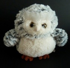 D8. DOUDOU PELUCHE HIBOU CHOUETTE Gris chiné blanc rose beige 19cm yeux paillett