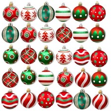Boule de Noël Rojo Verte et Blanc,Lot de 30 Boules de Noël en Plastique Incas...