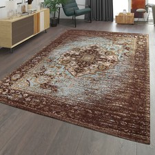 Tapis Moderne À Poils Ras Avec Motif Oriental Look Vintage Noir