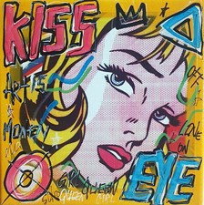SPACO signed KISS EYE Lichtenstein TABLEAU pop street ART french paint canvas