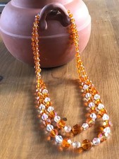 Collier ancien 2 rangs perles en chute cristal de bohême orangé